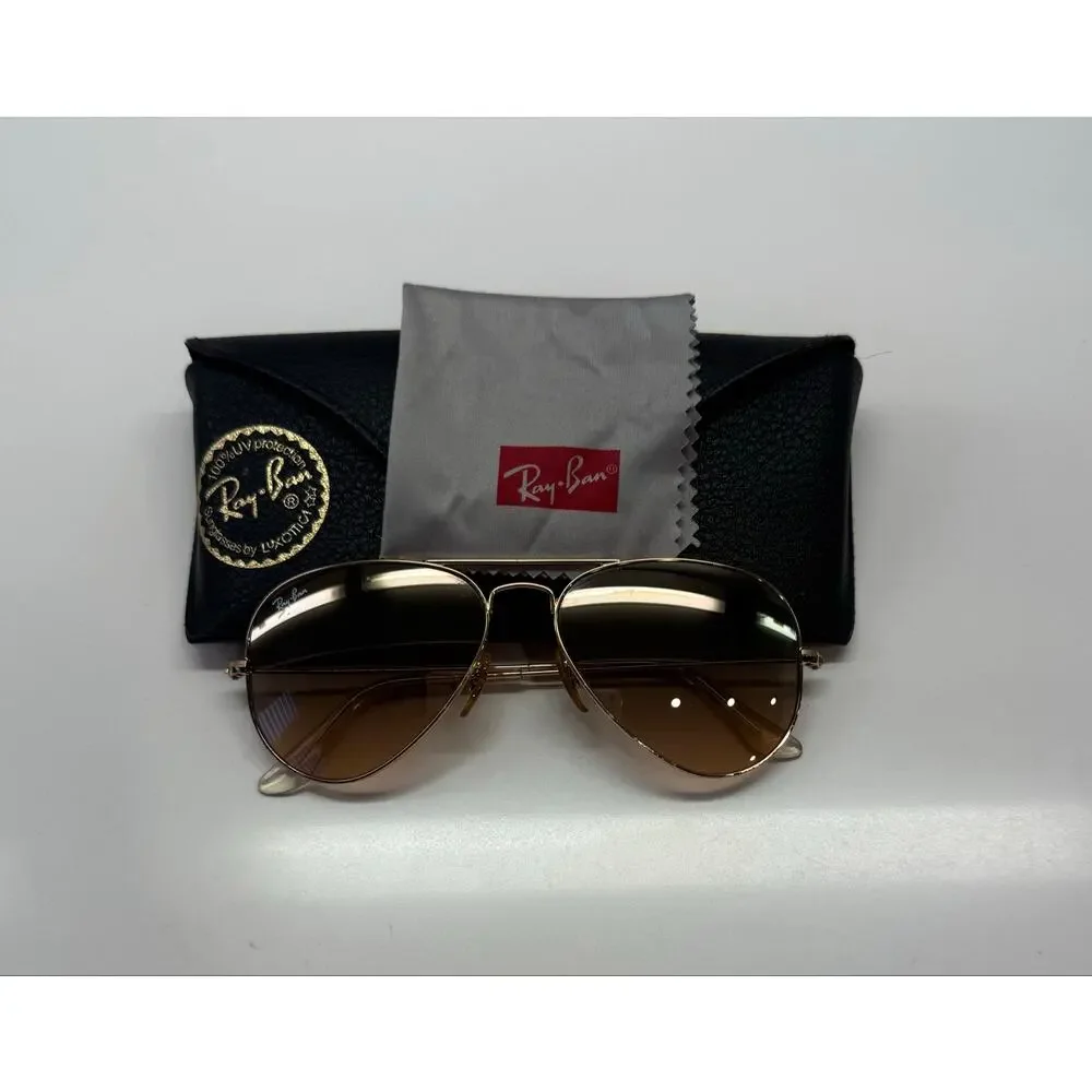Ray-Ban RB3025 Aviator Large Metal Sunglasses Gold Pink Mirror 55-14 001/3E EUC